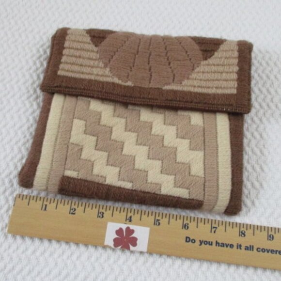 Vintage wool handwoven boho clutch bag brown beige soft lined pouch hand made - Picture 9 of 9